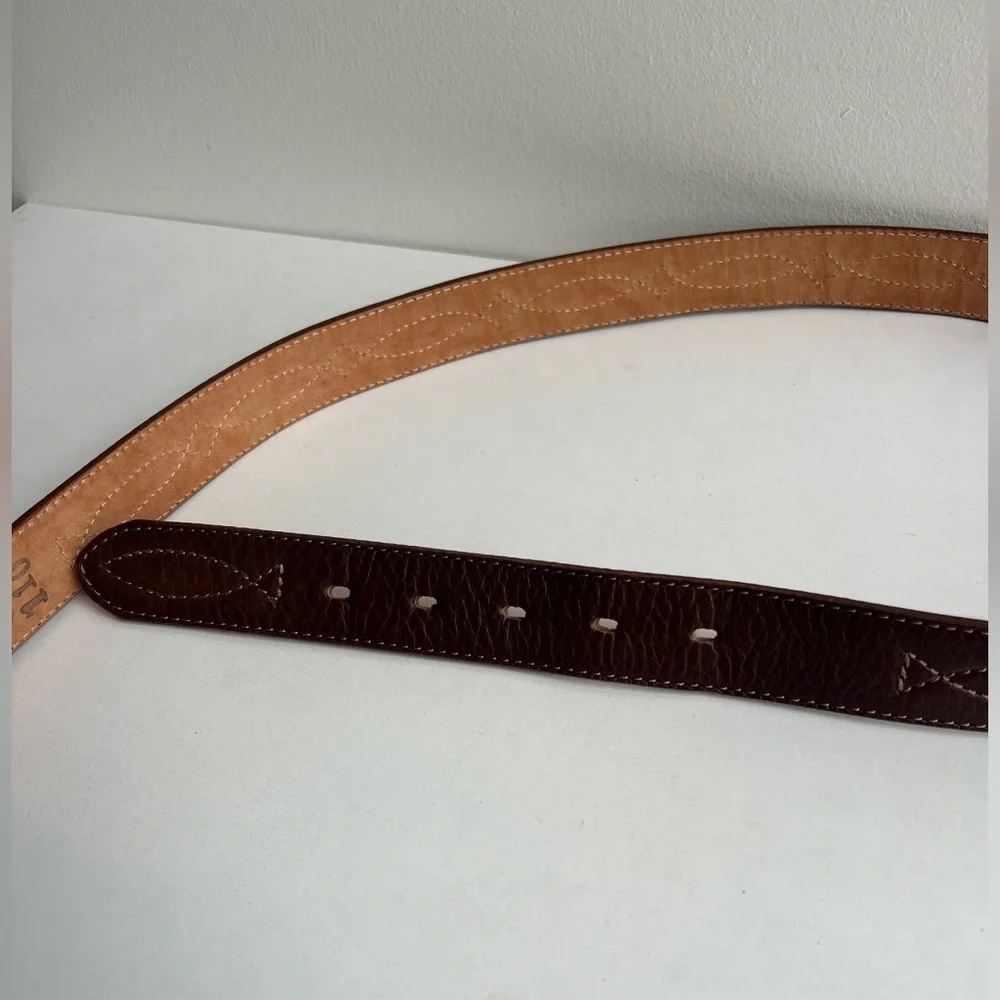 Brown Buffalo Leather Belt Cuero de Búfalo Brass Buckle Size 110 /47.5” x 1-3/8”